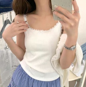 ONN/ [T337]레이스 리본 캡내장 끈나시 러블리 리본  브라캡 이너웨어 민소매 티셔츠 레이어드 이너템 스판
