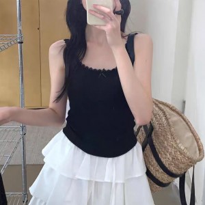 ONN/ [T337]레이스 리본 캡내장 끈나시 러블리 리본  브라캡 이너웨어 민소매 티셔츠 레이어드 이너템 스판