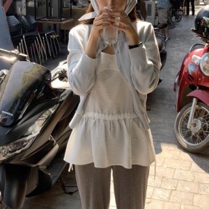 ONN/ [BL624]허리 스트링 나시 블라우스 허리끈 루즈핏 레이어드 플레어 밑단 여름 시스루룩 끈나시
