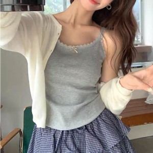 ONN/ [T337]레이스 리본 캡내장 끈나시 러블리 리본  브라캡 이너웨어 민소매 티셔츠 레이어드 이너템 스판