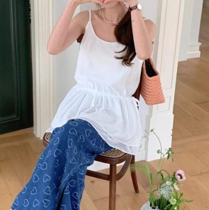 [ONN/ [BL625]캉캉 스트링 나시 블라우스 끈 나시 허리 스트링 셔링 디테일 플레어 밑단 나들이룩 일상룩