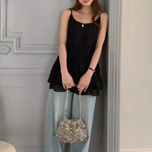 [ONN/ [BL625]캉캉 스트링 나시 블라우스 끈 나시 허리 스트링 셔링 디테일 플레어 밑단 나들이룩 일상룩