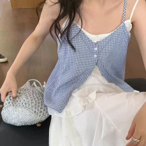 [ONN/ [BL626]레이어드 뷔스티에 나시 블라우스 레이어드 나시 끈 브이넥 앞 단추 코디룩 체형커버 여름 블라우스