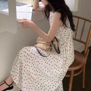 [ONN/[OPS1453]플라워 머플러 도트 롱 원피스 민소매 땡땡이 패턴 여름 시원한 플레어 스커트 모임룩
