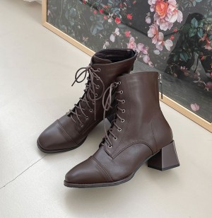 [LUC/MO.51-29 (2color) 캐주얼 스퀘어토 레이스업 통굽 워커(6cm) 뒤 지퍼 끈 부츠