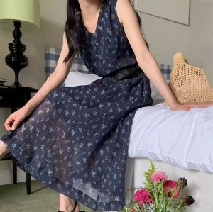 무료 ONN [OPS1457] 꽃 패턴 민소매 쉬폰 플라워 나시 벨트 롱 원피스 브이넥 여리여리 여성스러운 쉬폰 원피스