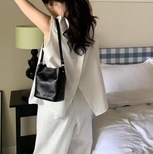 무료 ONN [SET332] 여성 여름 정장 린넨 민소매 블라우스 와이드 팬츠 투피스 라운드넥 허리 스트링 와이드 팬츠