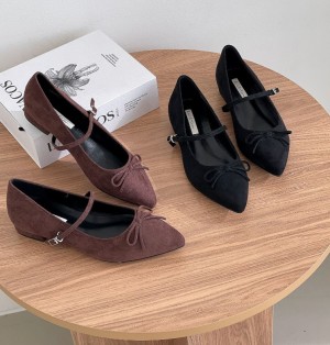 무료/[LUC]/5156 간지나는 리본 포인트 정장 캐쥬얼 슈즈 여성  뾰족 슈즈 단화 세무 구두 굽낮은 플랫슈즈 