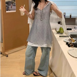 ONN/[OPS1501]플라워 레이어드 미니 원피스 팬츠코디 플라워 망사 민소매 바캉스룩 레이어드룩