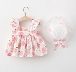[DOO]44359330 햇플라 민소매 원피스 +모자 세트 아기 나시 꽃무늬 원피스