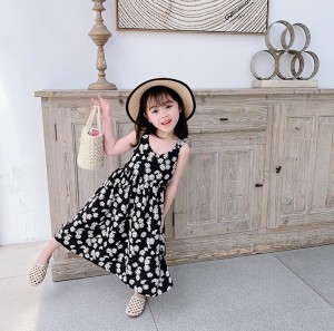 [DOO]10293850 흰꽃 블랙원피스 끈 모양 유아 원피스 여름 바캉스 