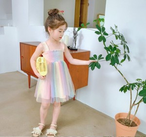 [DOO]26657640 여자 레인보우 민소매 원피스 요정 치마 프릴 끈 플레어 스커트